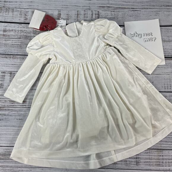 PETITE JR Baby Girl Ivory Velour Dress M 12-24 mths Red Bow Wedding Dedication 4 - Picture 1 of 11